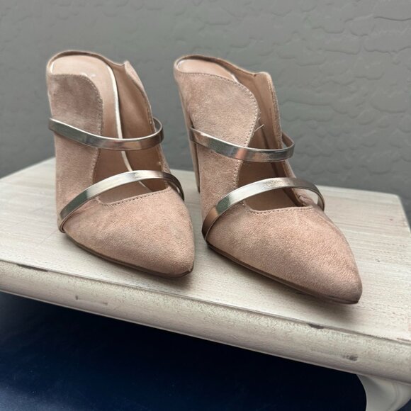 Chinese Laundry Heels Womens 7 Blush Shayla Pointy Toe Mules Metallic Straps - Picture 2 of 4